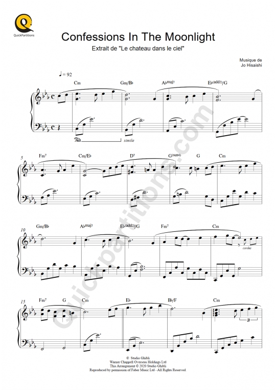 Confessions In The Moonlight (Le château dans le ciel) Piano Sheet Music - Joe Hisaishi