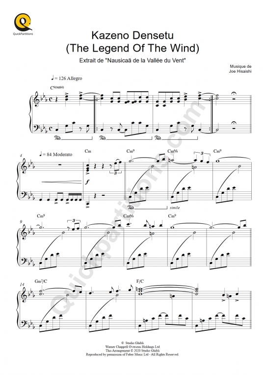 Partition piano Kazeno Densetu (Nausicaä de la Vallée du Vent) - Joe Hisaishi