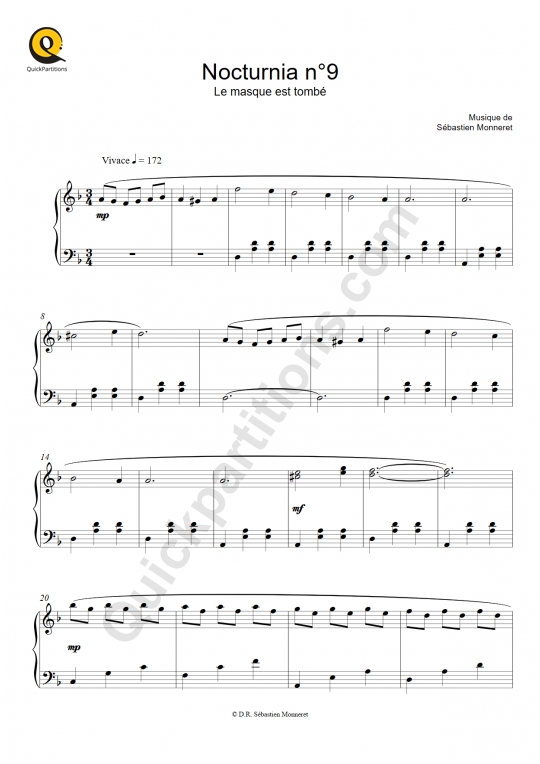 Nocturnia n°09 Piano Sheet Music - Sébastien MONNERET