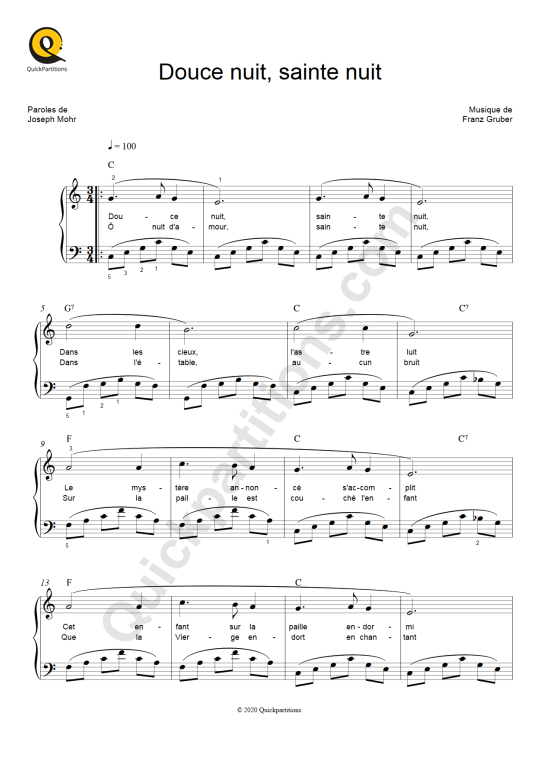 Partition piano Douce nuit, sainte nuit - Noël