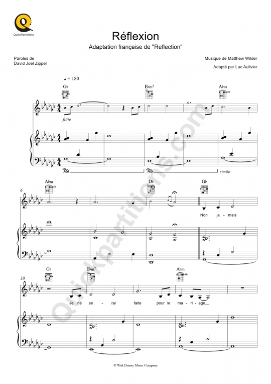 Réflexion Piano Sheet Music - Mulan
