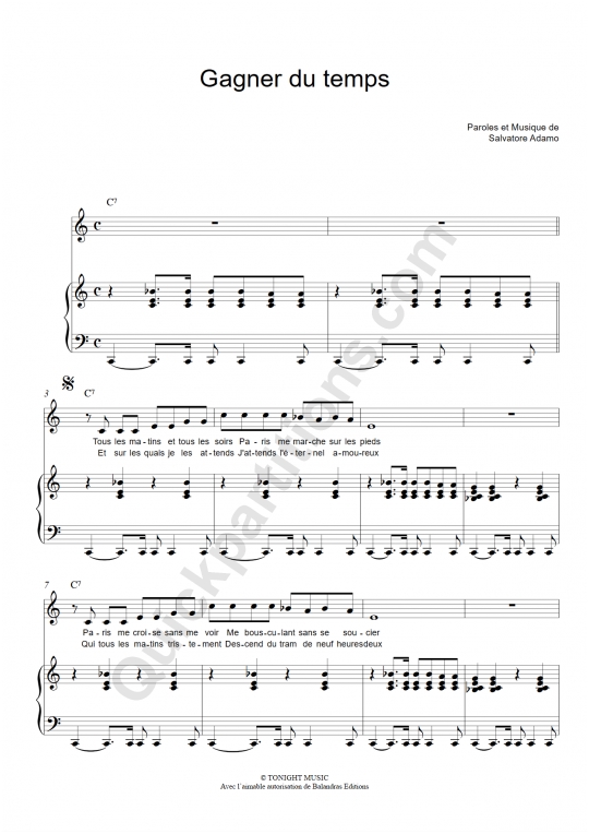 Gagner du temps Piano Sheet Music - Salvatore Adamo