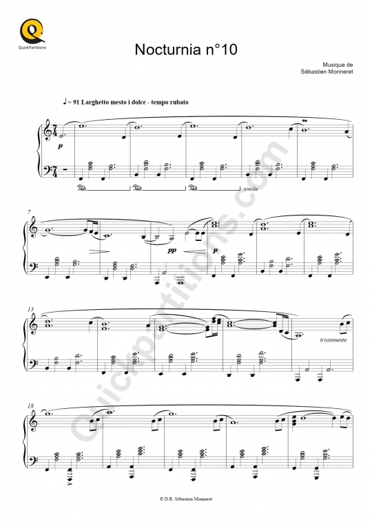 Nocturnia n°10 Piano Sheet Music - Sébastien MONNERET