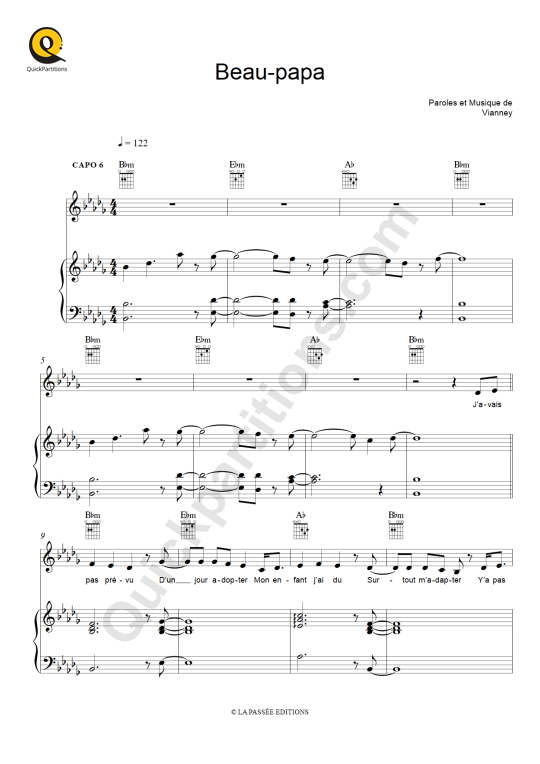 Beau-papa Piano Sheet Music - Vianney