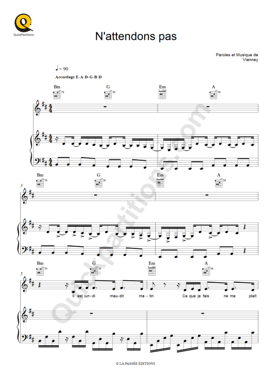 N'attendons pas Piano Sheet Music - Vianney