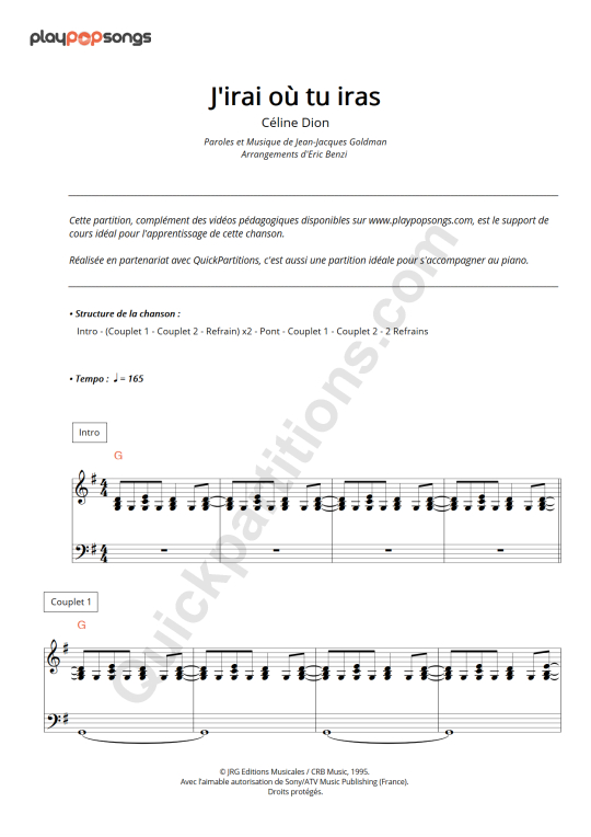 J Irai Ou Tu Iras Course Material Playpopsongs Digital Sheet Music