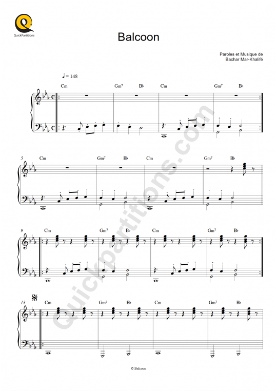 Partition piano Balcoon - Bachar Mar-Khalifé