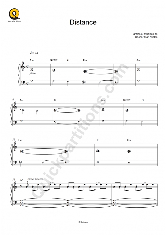 Partition piano et instrument soliste Distance - Bachar Mar-Khalifé