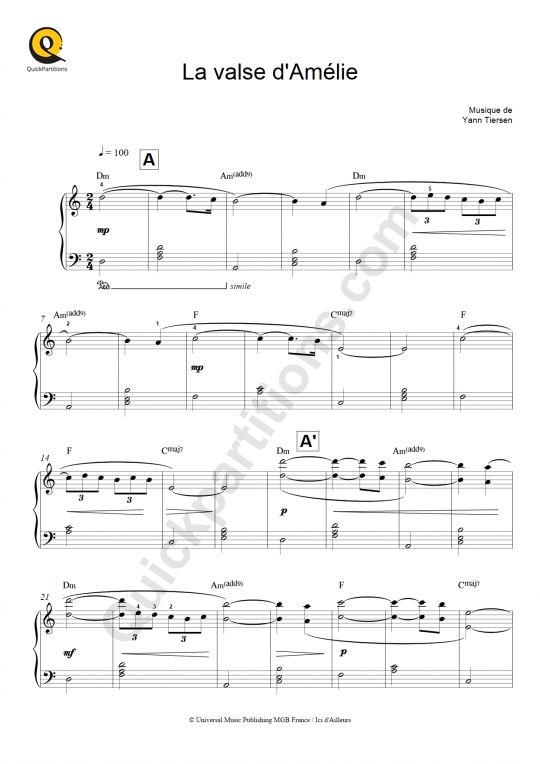 Partition piano Il a neigé sur Yesterday - Marie Laforêt