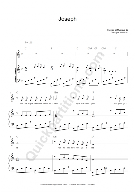 Joseph Piano Sheet Music - Georges Moustaki