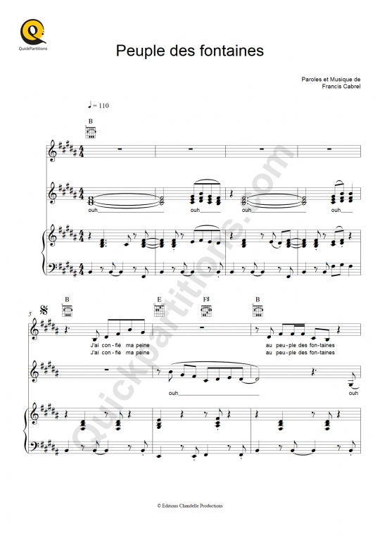Partition piano Peuple des fontaines - Francis Cabrel