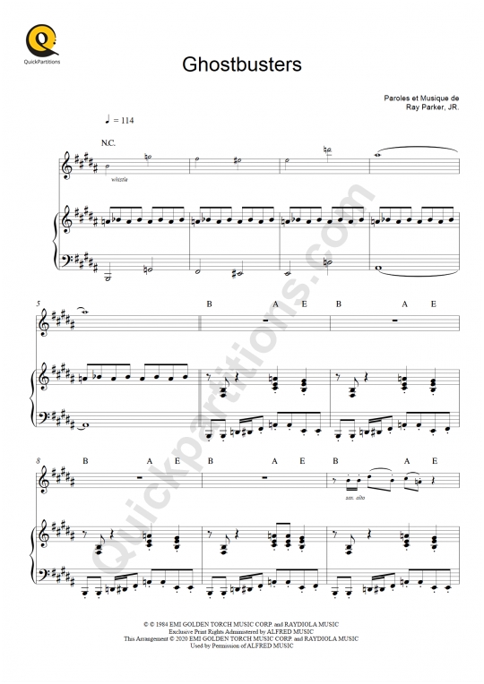 Partition piano Ghostbusters (SOS Fantômes) - Ray Parker JR.