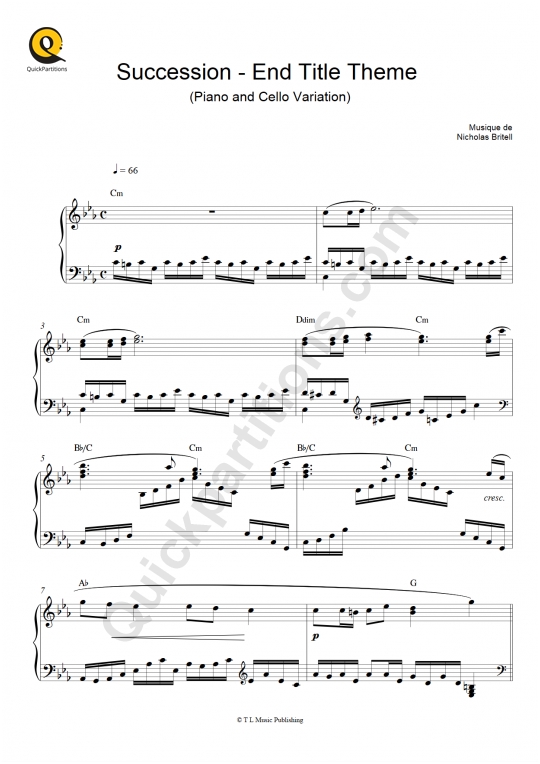 Partition piano et Violoncelle Succession - End Title Theme de Nicholas Britell