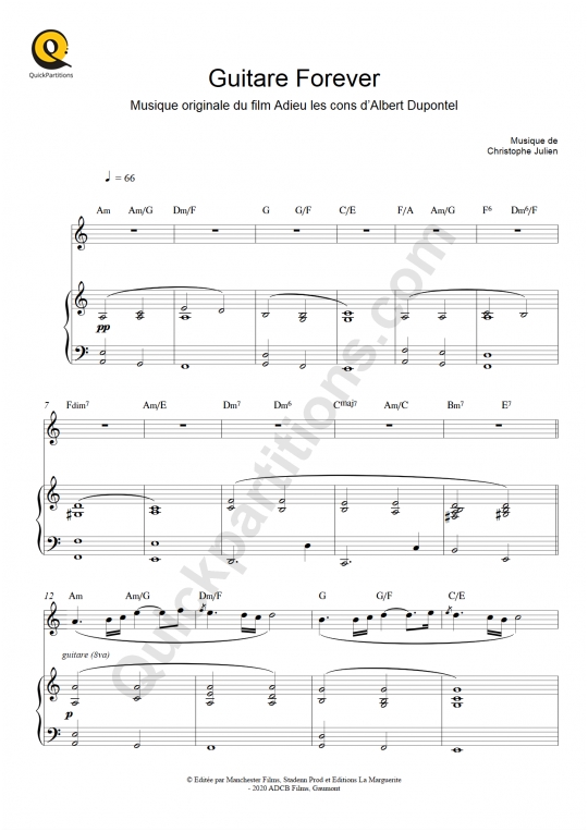 Guitare Forever (Adieu les cons) Piano and Solo Instrument Sheet Music - Christophe Julien