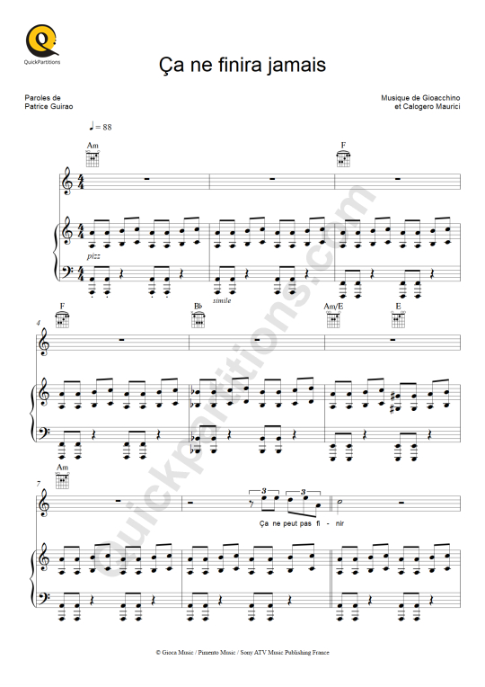 Ça ne finira jamais Piano Sheet Music - Johnny Hallyday