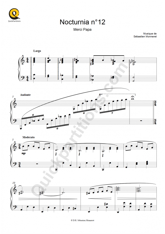 Nocturnia n°12 Piano Sheet Music - Sébastien MONNERET