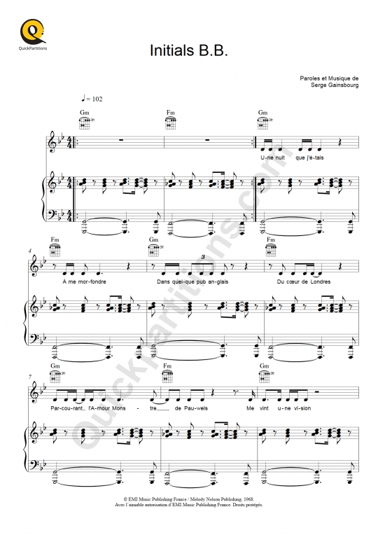 Initials B.B. Piano Sheet Music - Serge Gainsbourg