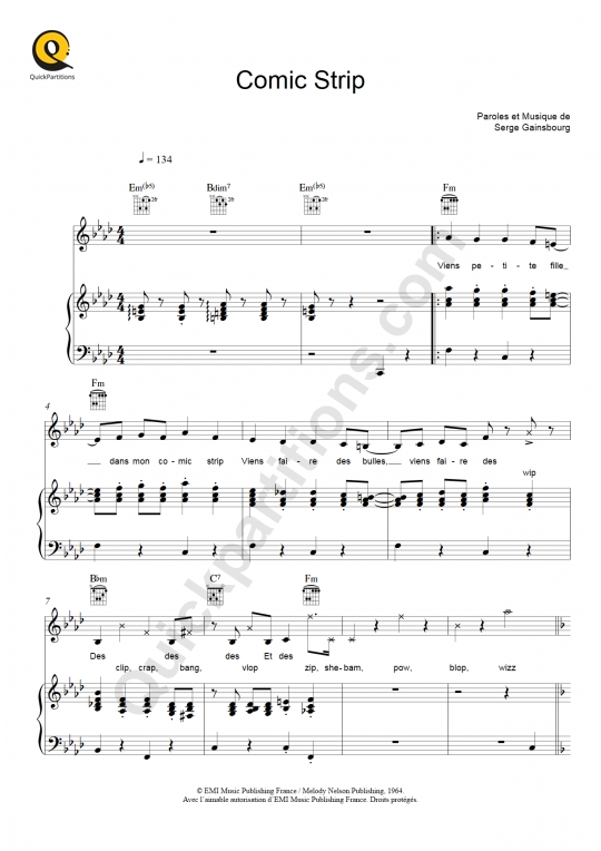 Comic Strip Piano Sheet Music - Serge Gainsbourg