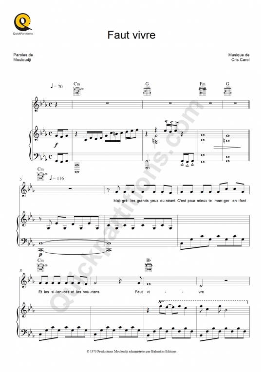 Faut vivre Piano Sheet Music - Mouloudji