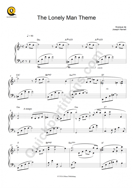 The Lonely Man Theme (L'incroyable Hulk)  Piano Sheet Music - Joseph Harnell