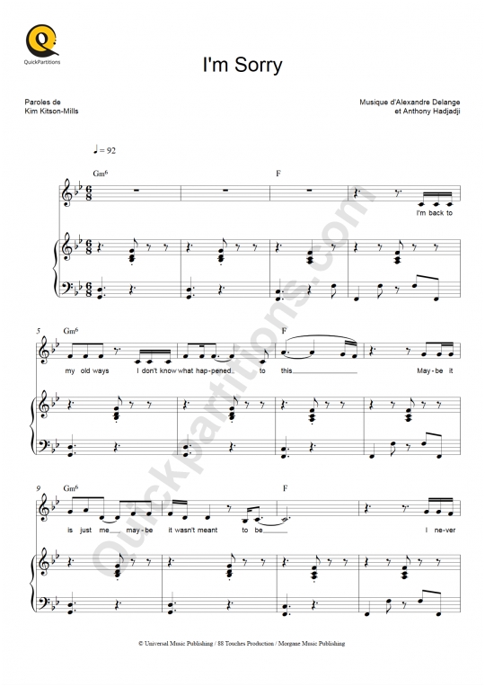 I'm Sorry Piano Sheet Music - Kimberose