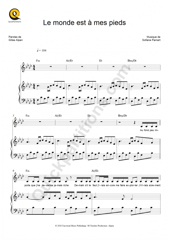 Le monde est à mes pieds Piano Sheet Music - Scylla