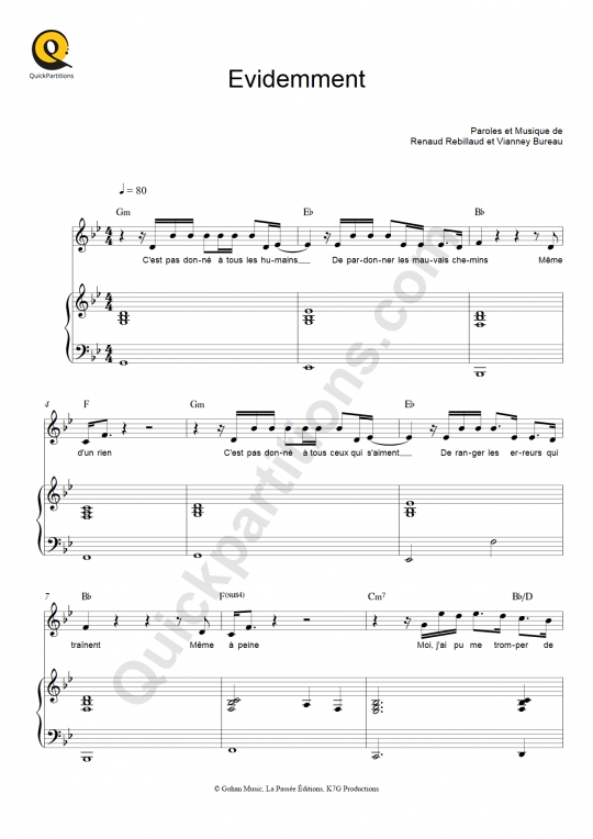 Partition piano Evidemment - Kendji Girac