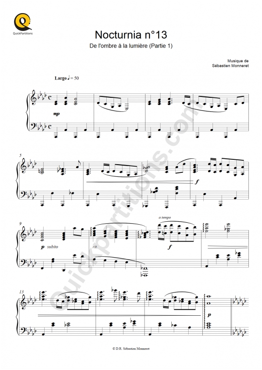 Nocturnia n°13 Piano Sheet Music - Sébastien MONNERET