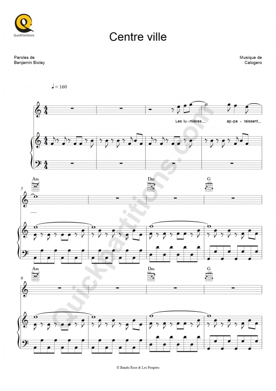 Centre ville Piano Sheet Music - Calogero