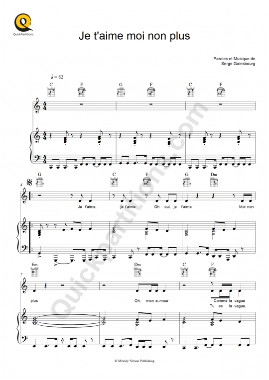 Je t'aime moi non plus Piano Sheet Music - Serge Gainsbourg