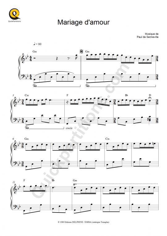 Mariage d'amour Piano Sheet Music Richard Clayderman (Digital Sheet Music)