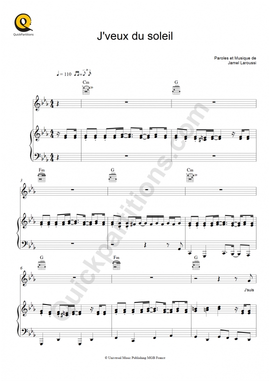 J'veux du soleil Piano Sheet Music - Au p'tit Bonheur