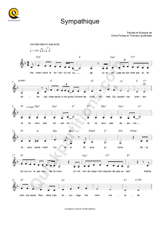 Sympathique Leadsheet Sheet Music - Pink Martini