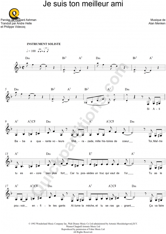 Ce rêve bleu (A whole new world) Leadsheet Sheet Music - Aladdin
