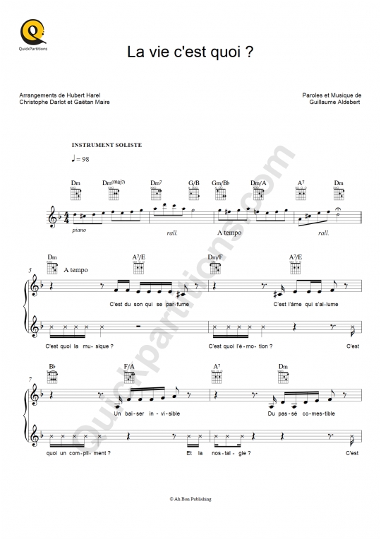 La vie c'est quoi ? Leadsheet Sheet Music - Aldebert