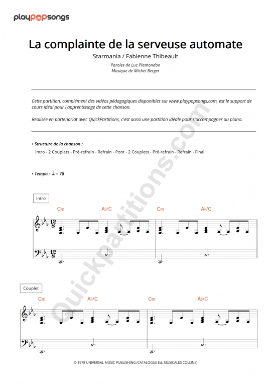 Support de cours La complainte de la serveuse automate - PlayPopSongs
