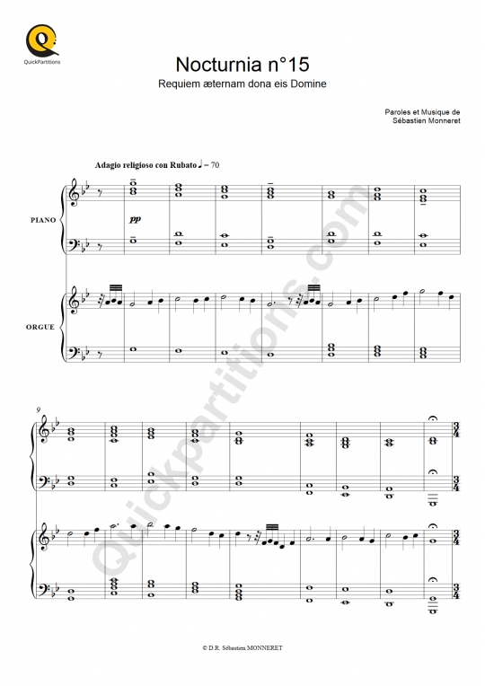 Partition piano Nocturnia n°15 (version chantée) - Sébastien MONNERET