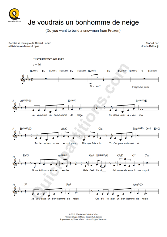 Partition pour Instruments Solistes Libérée, Délivrée (Let It Go) - La  Reine des neiges (Partition Digitale)