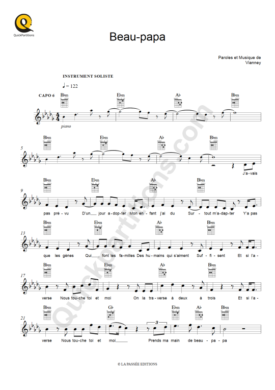 Beau-papa Leadsheet Sheet Music - Vianney