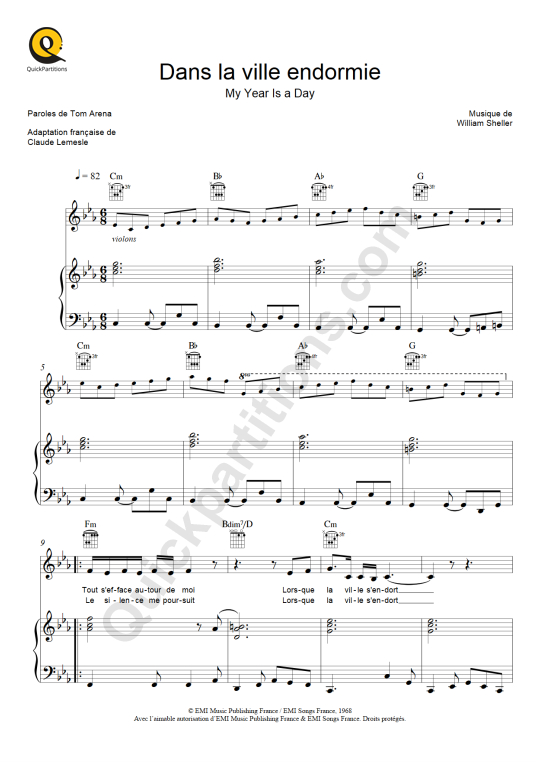 Partition piano Dans la ville endormie - Dalida