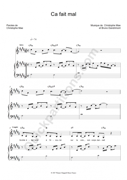 Ca fait mal Piano Sheet Music - Christophe Maé
