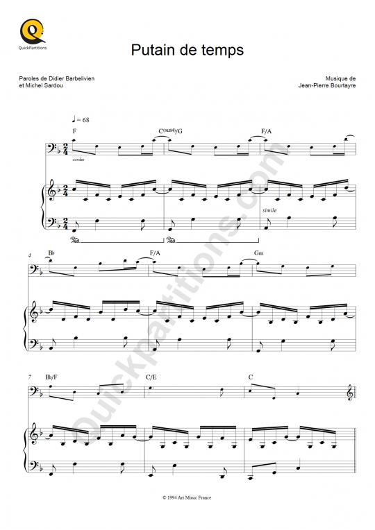 Putain de temps Piano Sheet Music - Michel Sardou