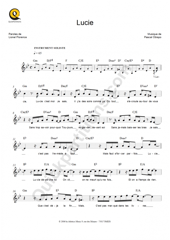 Lucie Leadsheet Sheet Music - Pascal Obispo