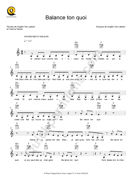 Partition pour Instruments Solistes Balance ton quoi - Angèle