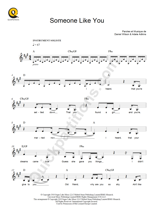 Someone Like You Leadsheet Sheet Music - Adele