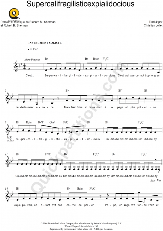 Partition pour Instruments Solistes Supercalifragilisticexpialidocious - Mary Poppins