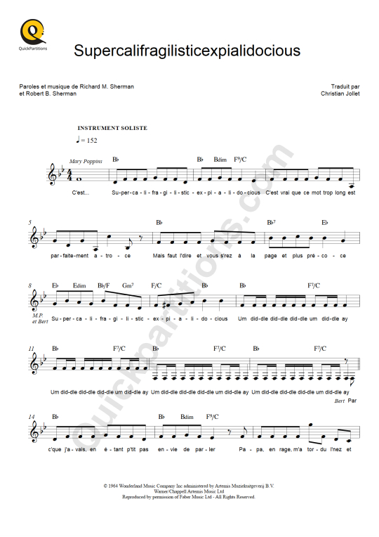 Partition pour Instruments Solistes Supercalifragilisticexpialidocious - Mary Poppins