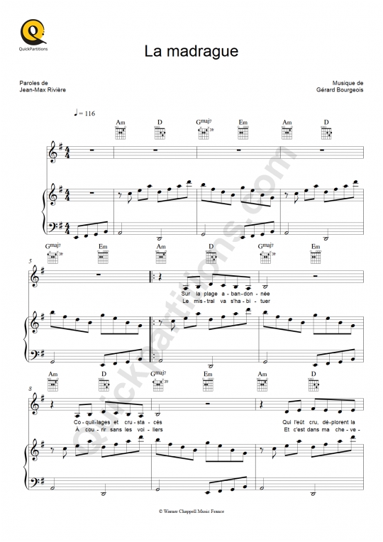 La madrague Piano Sheet Music - Brigitte Bardot