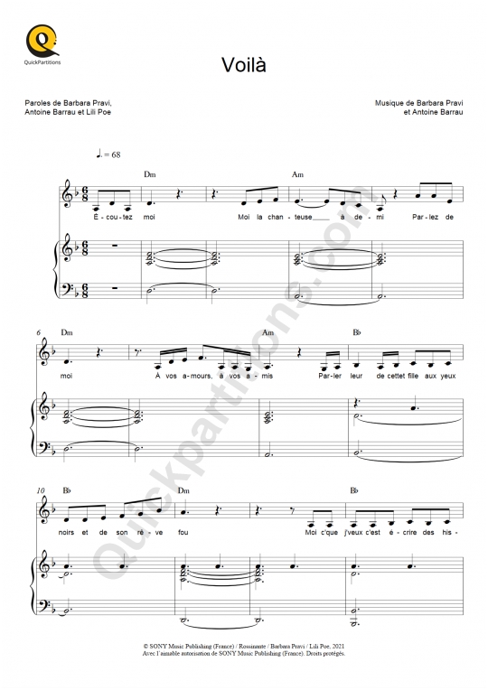 Partition piano Voilà - Barbara Pravi
