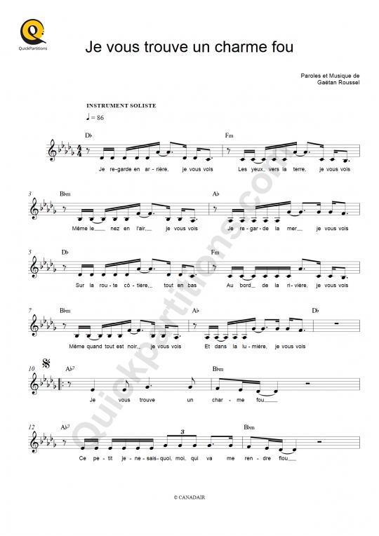 Je vous trouve un charme fou Leadsheet Sheet Music - Hoshi